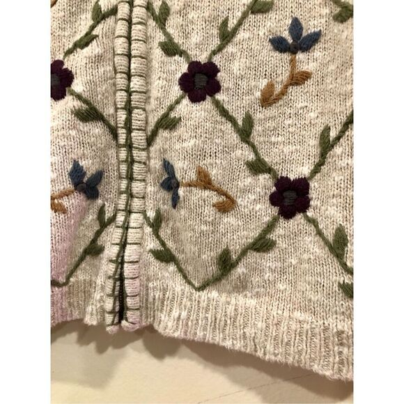 VNT Granny Sweater Vest Zip Up Embroidered Flowers Crochet Retro Vibes Swag - Picture 11 of 14